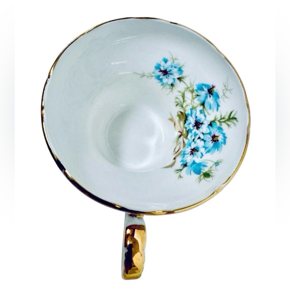 Aynsley England Vintage 50's Blue Bone China #26 Nigella Flower Tea Cup & Saucer - Picture 13 of 16